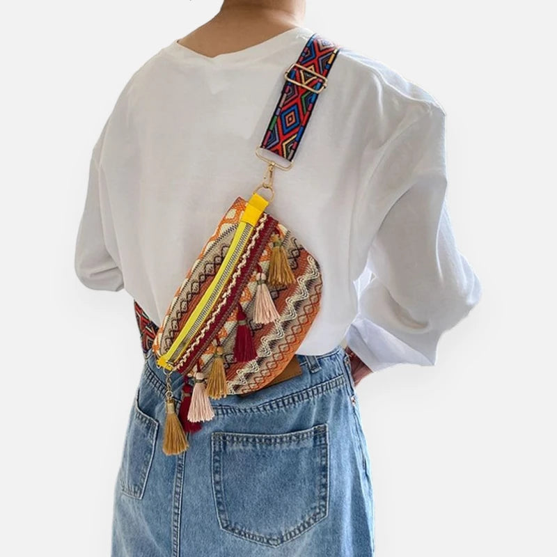 Sac banane tissu vintage à pompon Coline