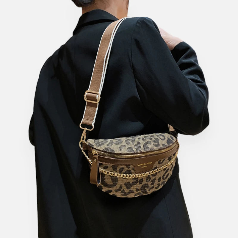 Sac banane léopard en cuir à bandoulière Clémence