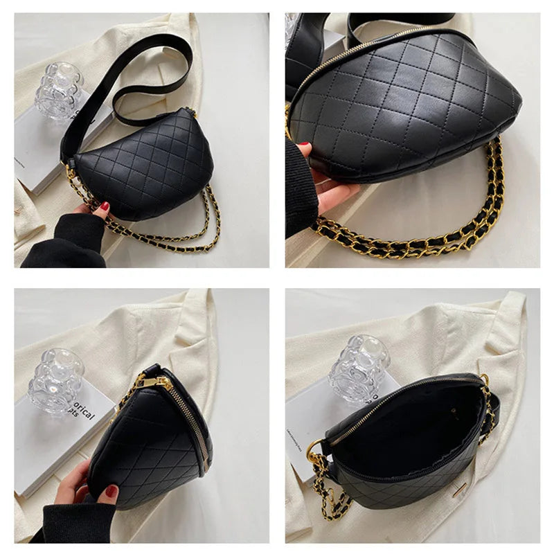 Sac banane bandoulière noir avec chaîne doré Constance