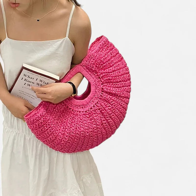 Grand sac à main demi-lune en paille Esmée