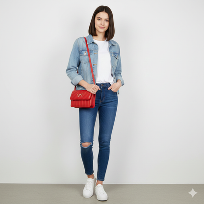 Petit sac à main bandoulière carré nœud papillon en cuir élégant et chic Gersende