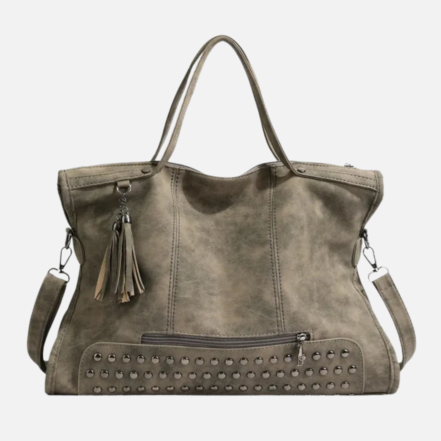 Grand sac à main bandoulière avec dessous clouté et charms pompon Pauline