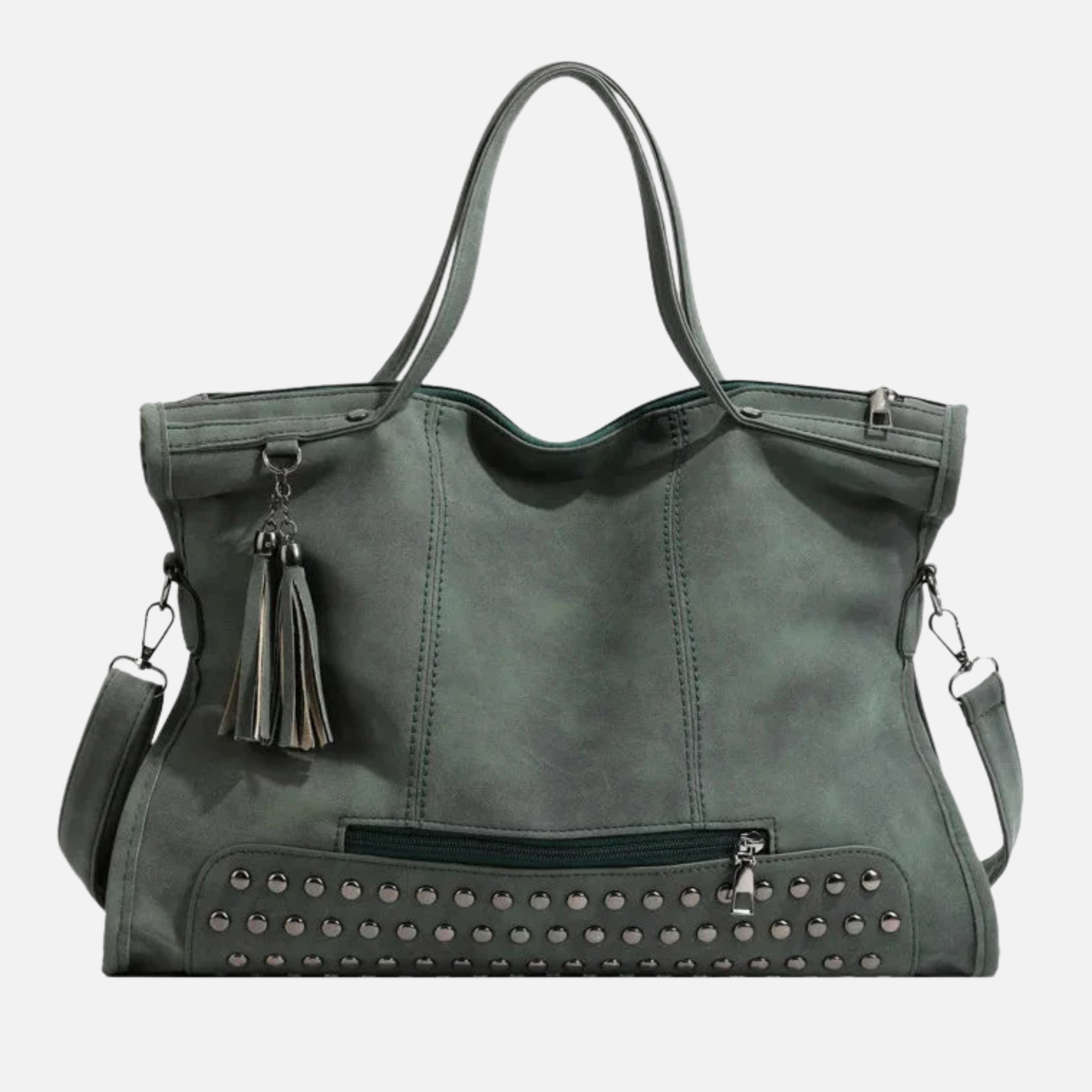 Grand sac à main bandoulière avec dessous clouté et charms pompon Pauline