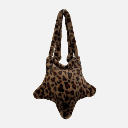 Grand sac à main cabas en peluche imprimé léopard et étoile Stella