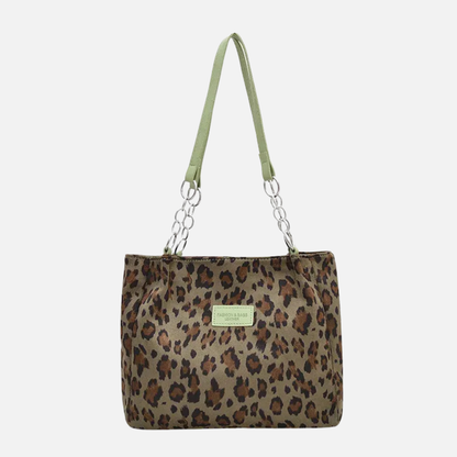 Grand sac à main cabas léopard au design rétro et finitions brodées Sonia