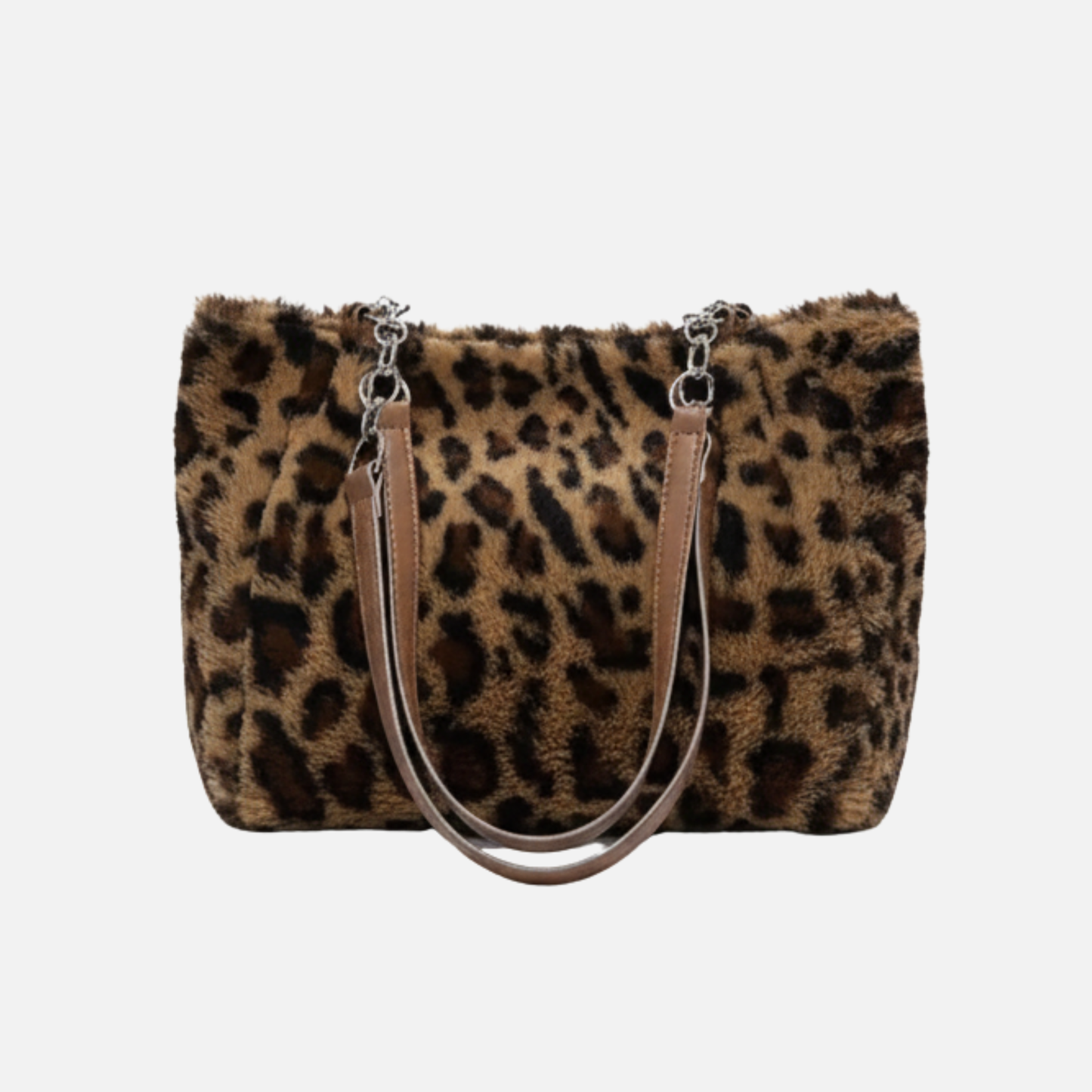 Grand sac à main cabas de cours léopard en peluche au design moderne et spacieux Inès