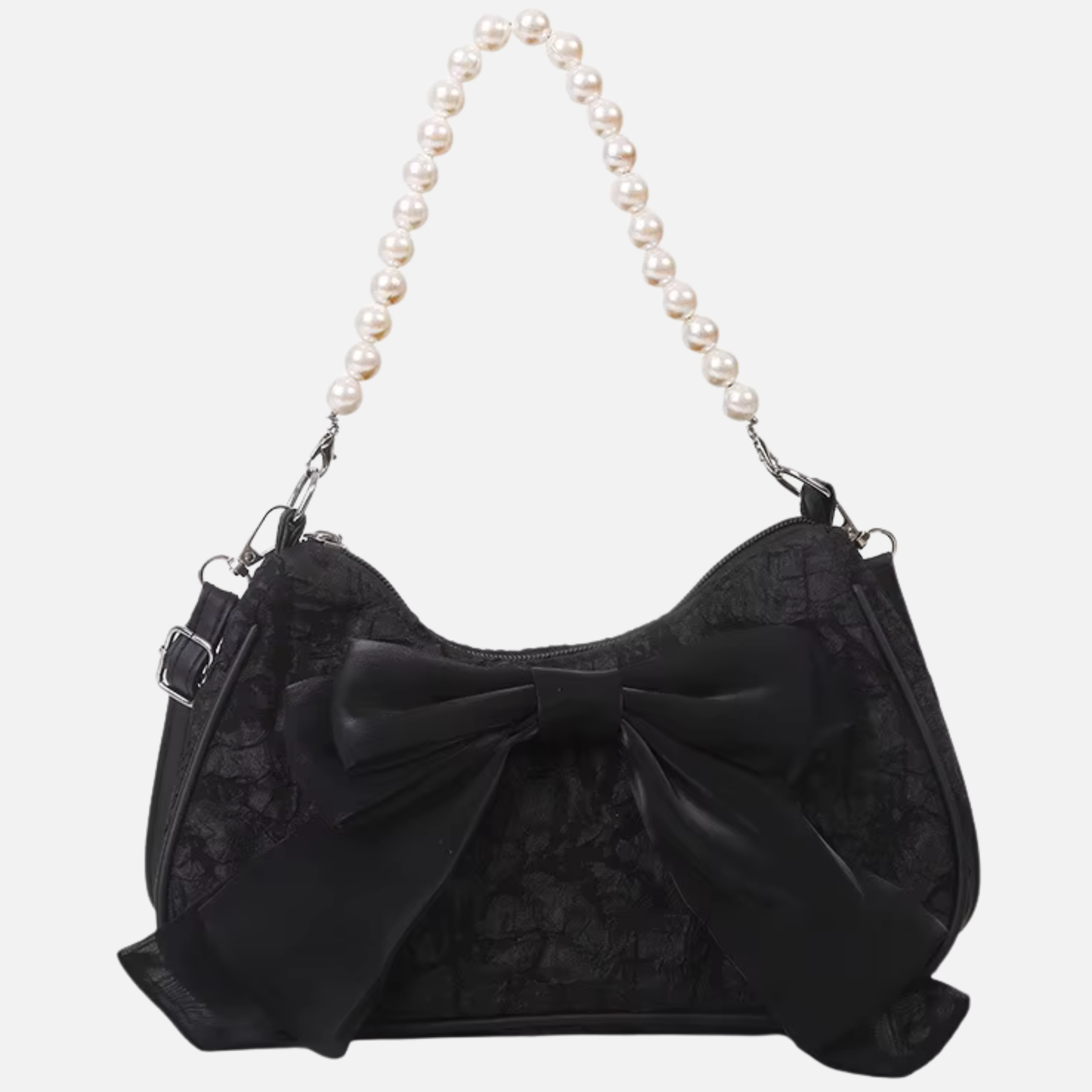 Petit sac à main bandoulière hobo en coton synthétique avec anse en perle et noeud décoratif Isadora