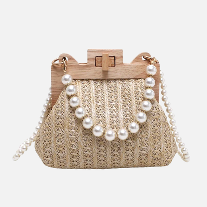 Petit sac à main en paille avec bandoulière et anses en perle Speranza