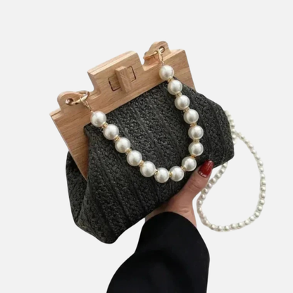 Petit sac à main en paille avec bandoulière et anses en perle Speranza