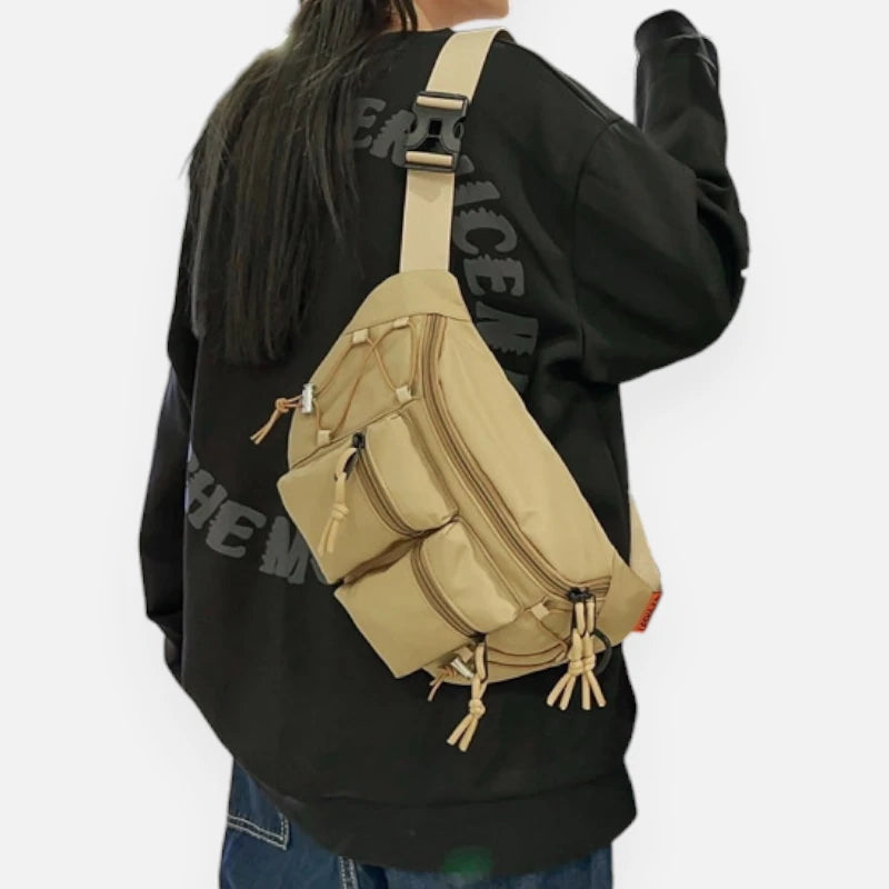 Grand sac banane en tissu avec double poche avant Martine