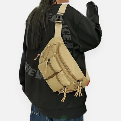 Grand sac banane en tissu avec double poche avant Martine