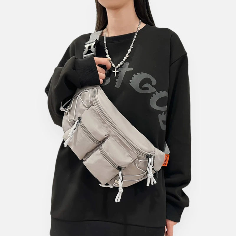 Grand sac banane en tissu avec double poche avant Martine