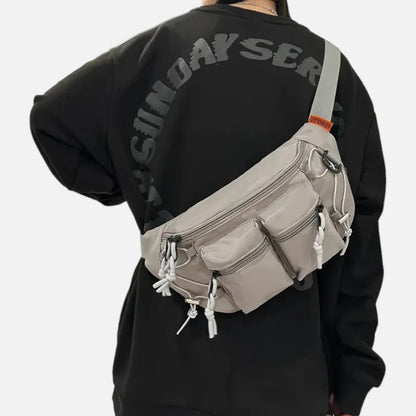 Grand sac banane en tissu avec double poche avant Martine