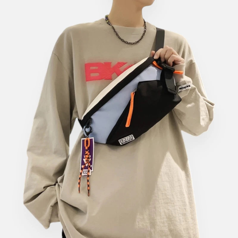 Grand sac banane en tissu bi-color Laurette