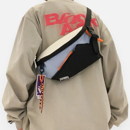 Grand sac banane en tissu bi-color Laurette