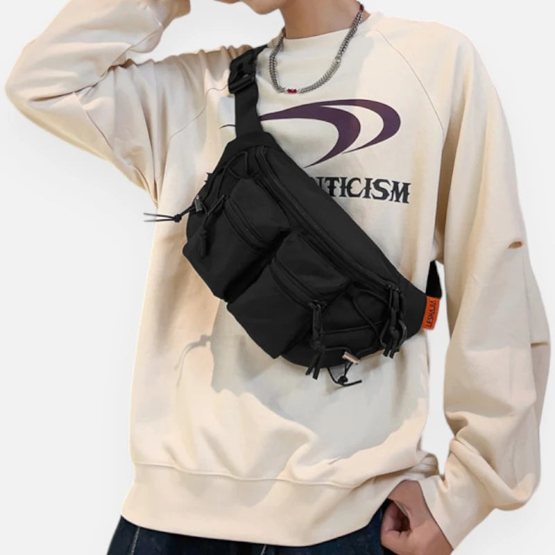 Grand sac banane en tissu avec double poche avant Martine