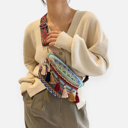 Sac banane tissu vintage à pompon Ariane