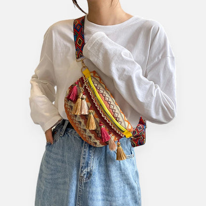 Sac banane tissu vintage à pompon Ariane