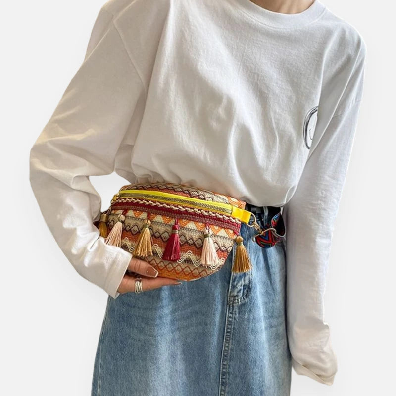 Sac banane tissu vintage à pompon Ariane