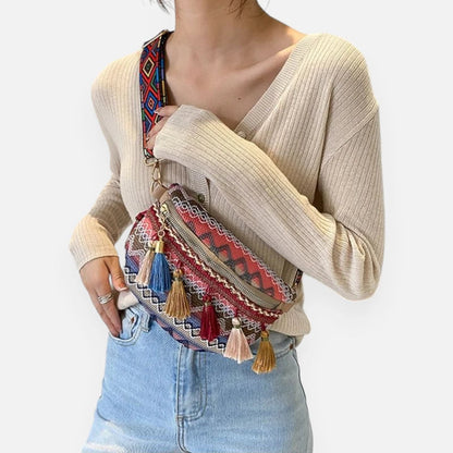 Sac banane tissu vintage à pompon Ariane