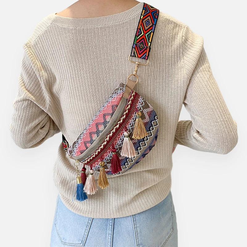 Sac banane tissu vintage à pompon Ariane