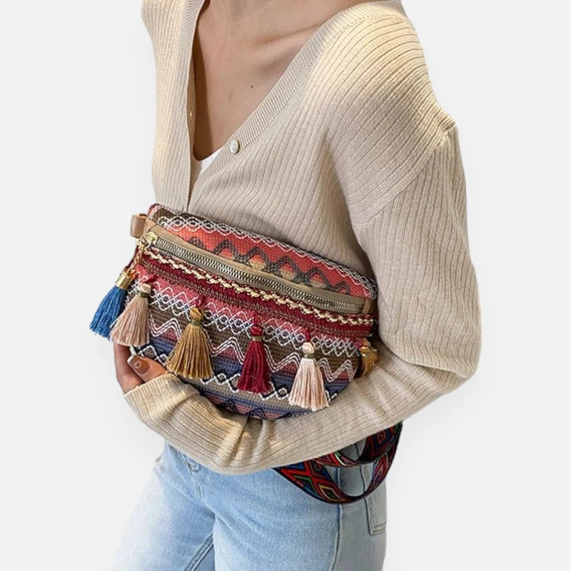 Sac banane tissu vintage à pompon Ariane