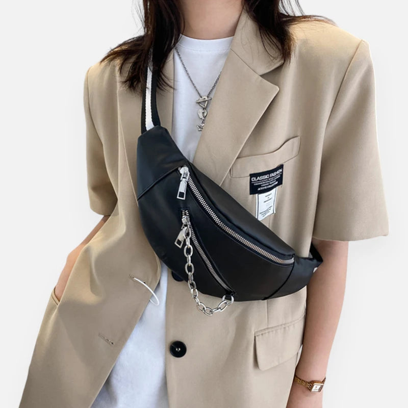 Sac banane bandoulière avec chaîne argentée Suzanne