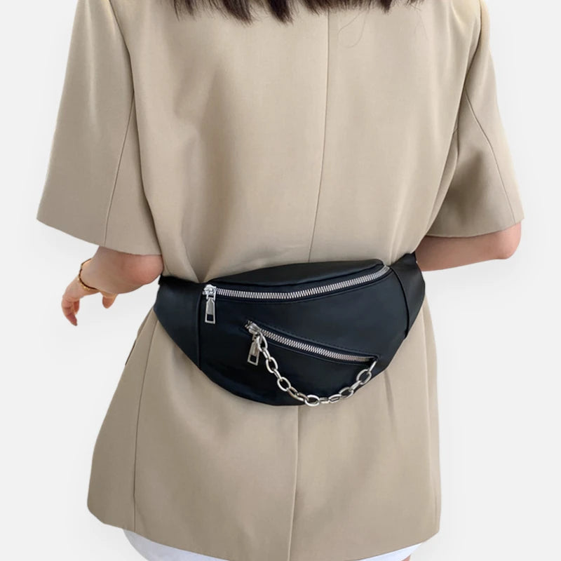 Sac banane bandoulière avec chaîne argentée Suzanne