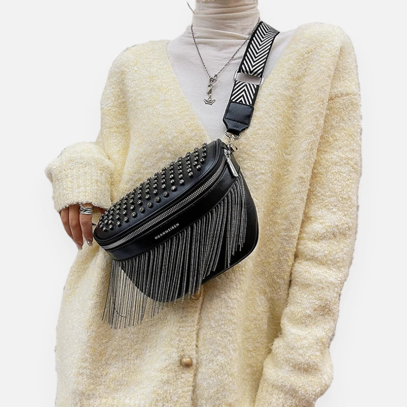 Grand sac banane bandoulière avec strass Solène