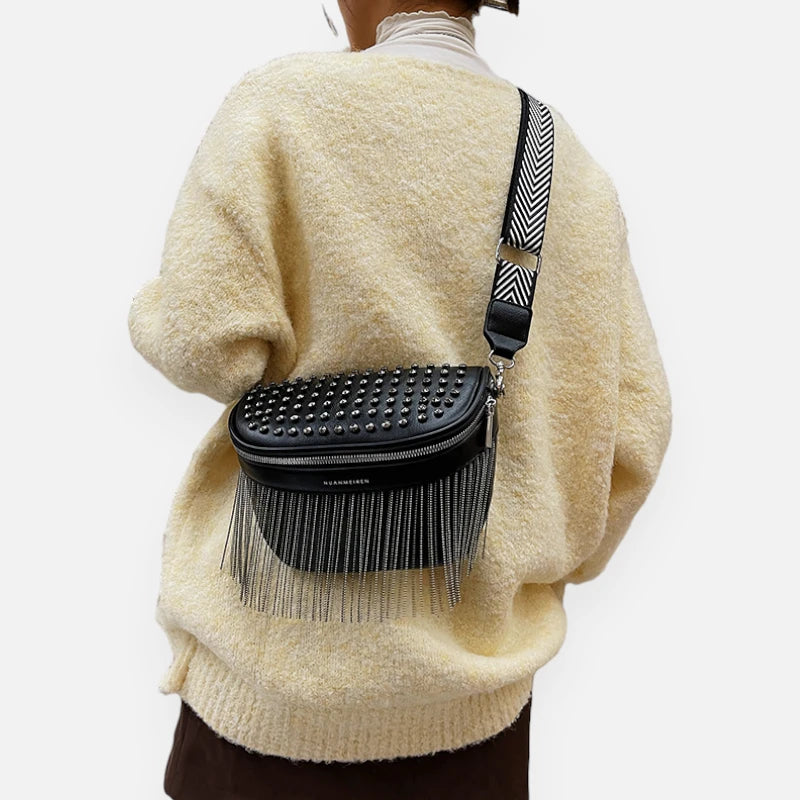 Grand sac banane bandoulière avec strass Solène