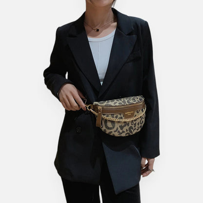 Sac banane léopard en cuir à bandoulière Aurora