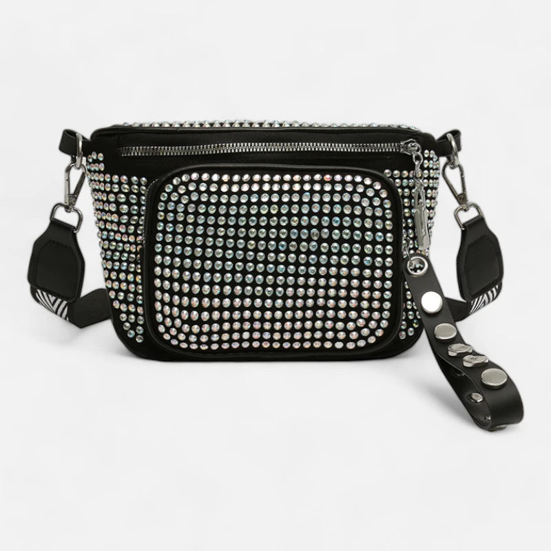 Sac banane noir à bandoulière avec strass Bianca