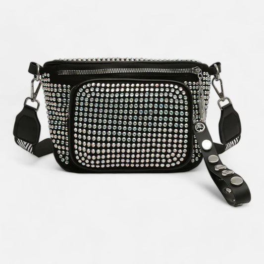 Sac banane noir à bandoulière avec strass Bianca
