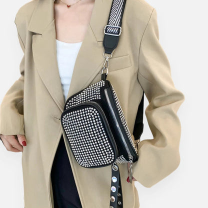 Sac banane noir à bandoulière avec strass Bianca