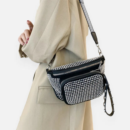 Sac banane noir à bandoulière avec strass Bianca