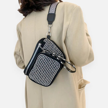 Sac banane noir à bandoulière avec strass Bianca