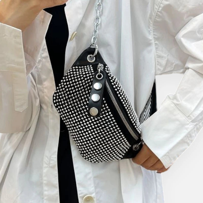 Sac banane noir à bandoulière avec strass Yvonne