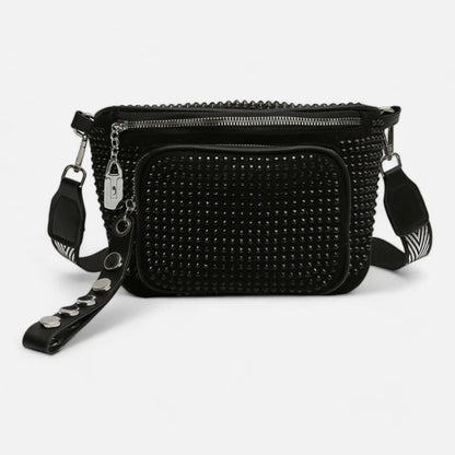 Sac banane noir à bandoulière avec strass Bianca