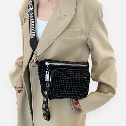 Sac banane noir à bandoulière avec strass Bianca