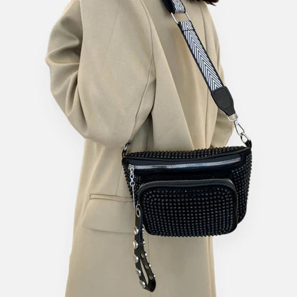 Sac banane noir à bandoulière avec strass Bianca