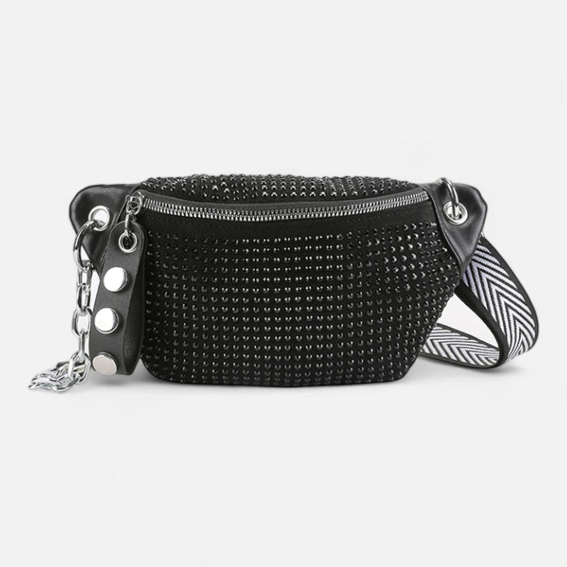 Sac banane noir à bandoulière avec strass Yvonne