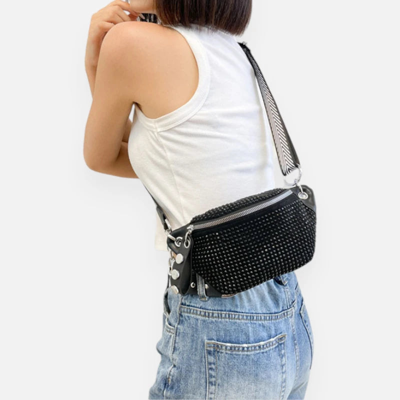 Sac banane noir à bandoulière avec strass Yvonne