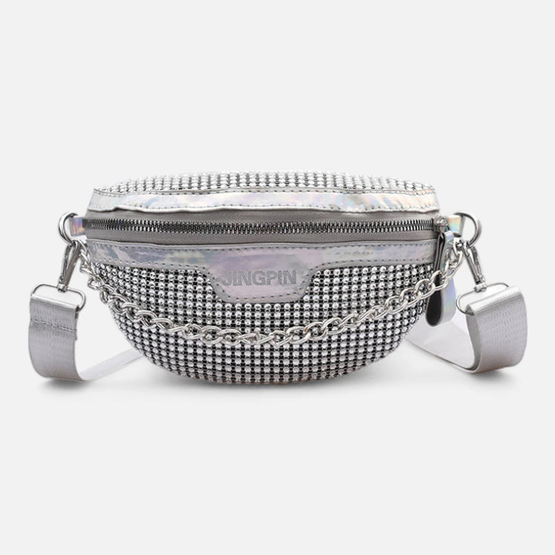 Sac banane à bandoulière avec strass et chaîne argentée Clothilde