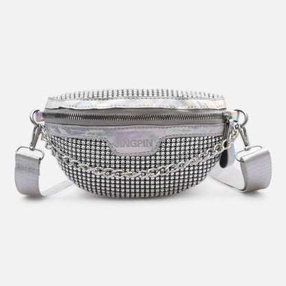 Sac banane à bandoulière avec strass et chaîne argentée Clothilde