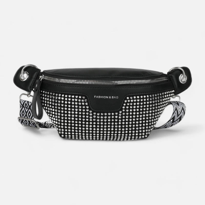 Sac banane noir à bandoulière avec strass Elina