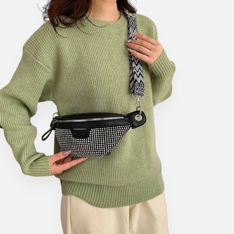 Sac banane noir à bandoulière avec strass Elina