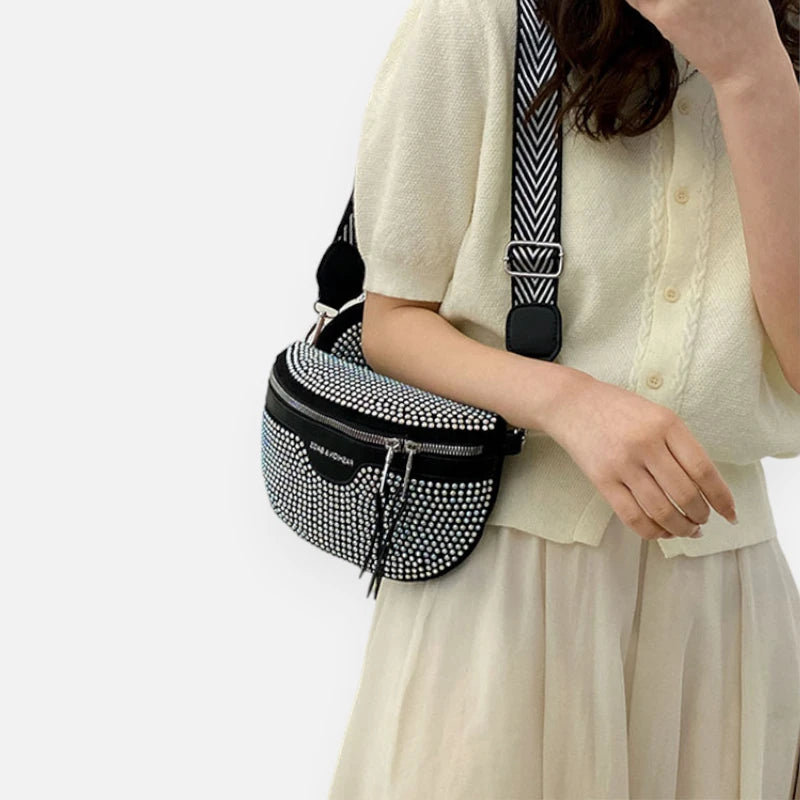 Sac banane noir à bandoulière et porte-monnaie avec strass Léontine