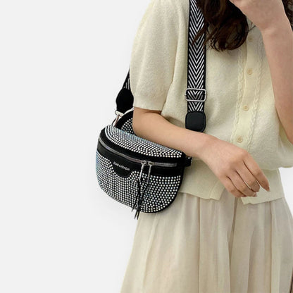 Sac banane noir à bandoulière et porte-monnaie avec strass Léontine