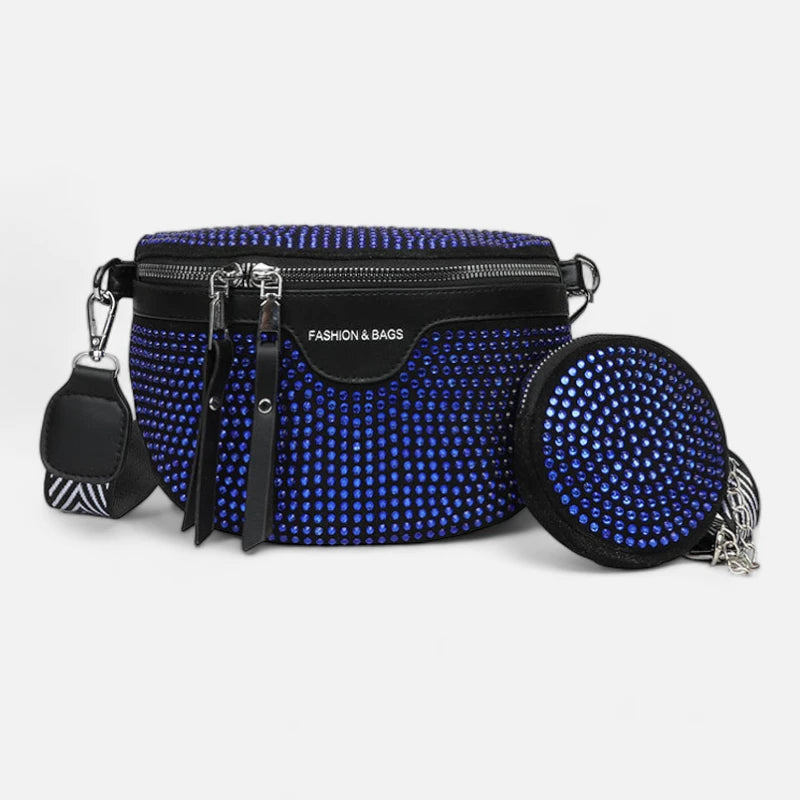 Sac banane noir à bandoulière et porte-monnaie avec strass Léontine