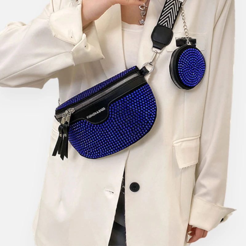 Sac banane noir à bandoulière et porte-monnaie avec strass Léontine